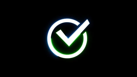 Tick mark icon neon sign. check mark icon animation on black background. Stock Footage 293483546