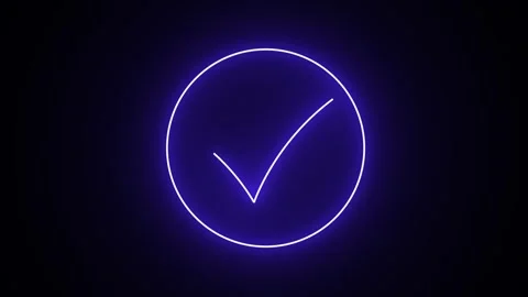 Tick ??mark. tick mark neon glowing animation on black background. 4k resol.. Video stock 299569062