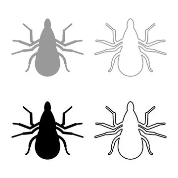 Tick mite set icon grey black color vector illustration image solid fill ou.. Stock Illustration
