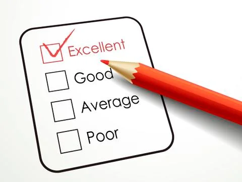 Tick placed in excellent check box with red pen Stock Illustration