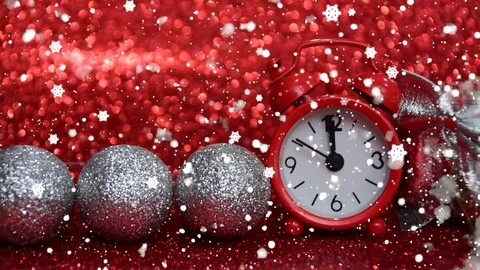 Tick tack ten seconds to midnight, happy new year, red evening watch counts 10 s Stock Footage 82845658
