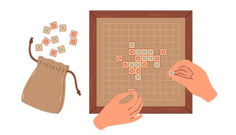 Tick tack toe game. Tic tac toe board game. Children game, strategy. Vector Stock Illustration