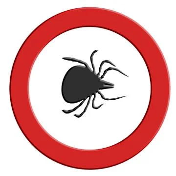 Tick warning red warning sign with tick symbol. Stock Illustration