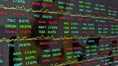 Ticker display shifting with camera sweep, updating percent values and Stock Footage 330396724