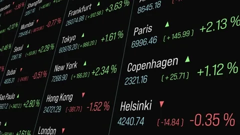 Ticker tape with global index information, stock market data, quotes and percent Stock Footage 341345381
