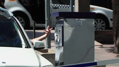 Ticket automated pay machine failure at entrance of parking lot Stock Footage 140893935