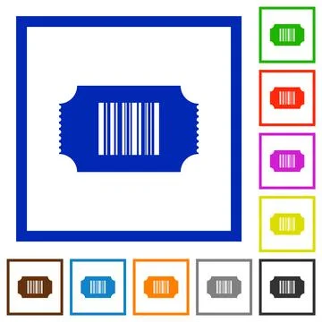 Ticket with barcode flat framed icons 库存插图