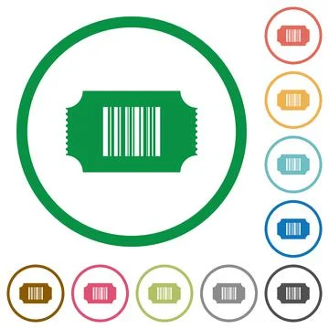 Ticket with barcode flat icons with outlines Stock Illustration