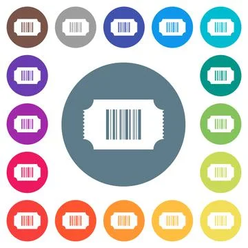 Ticket with barcode flat white icons on round color backgrounds 스톡 일러스트