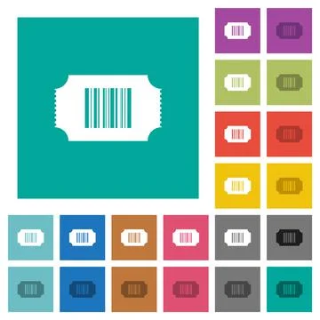 Ticket with barcode square flat multi colored icons Stock Illustration