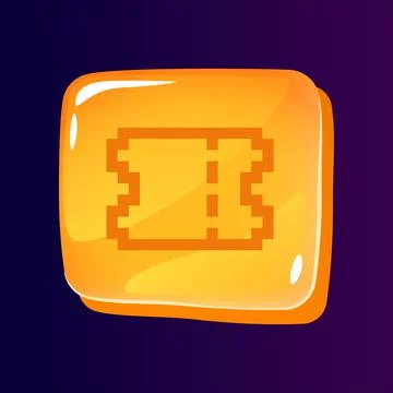 Ticket glossy ui button with pixelated icon Stock Illustration