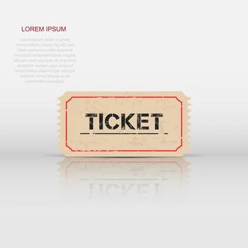 Ticket icon. Flat vector illustration. Ticket sign symbol with shadow on wh.. Stock Illustration