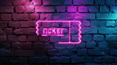 Ticket Icon neon on brick wall background Stock Footage 276427446