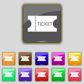 Ticket icon sign. Set with eleven colored buttons for your site. Stock Illustration