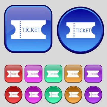 Ticket icon sign. A set of twelve vintage buttons for your design. Stock Illustration