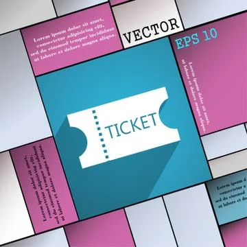 Ticket  icon symbol Flat modern web design with long shadow and space for you Stock Illustration