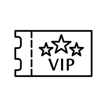 Ticket icon with vip symbol. Flat pictogram for web. Line stroke. Simple symb Stock Illustration