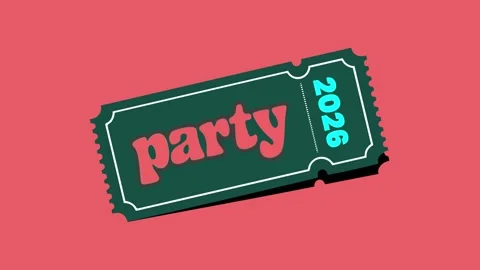 Ticket labeled Party 2026 flat vector illustration minimal clean design whit Stock Footage 320923598