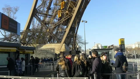 Ticket Line At The Eiffel Tower In Paris, France Stock-Footage 158617758