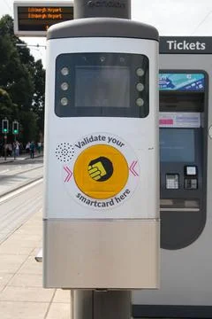 Ticket machine outside on platform to public transport trams light rail Stock Photos