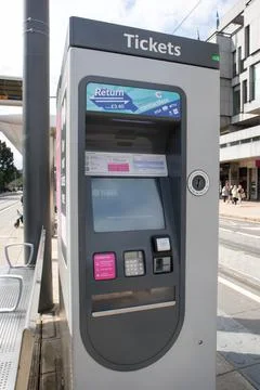 Ticket machine outside on platform to public transport trams light rail Stock Photos