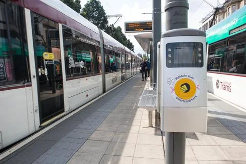 Ticket machine outside on platform to public transport trams light rail Stock Photos
