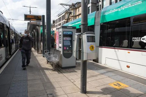 Ticket machine outside on platform to public transport trams light rail Stock Photos