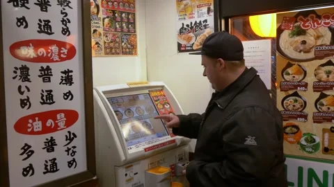 Ticket Machine In A Ramen Restaurant In Tokyo, Japan Stock Footage 158999289