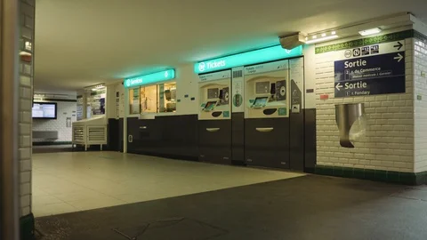 Ticket machines Inside deserted Metro / subway during coronavirus quarantine 4K 動画素材 128384438