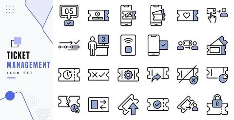 Ticket Management Event Booking Access Line Icon Set Vector Stock Illustration