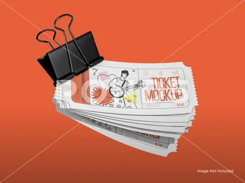 Ticket Mockup with Binder Clip PSD-sjabloon