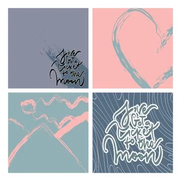 Ticket to the moon. Set of artistic creative cards. Stock Illustration