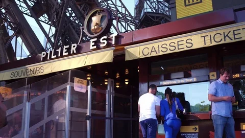 Ticket office to take elevator to top of Eiffel Tower 4k Stock Footage 93376090