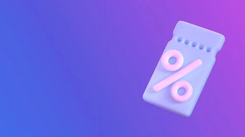 Ticket with a percent sign 3D render Stock Illustration