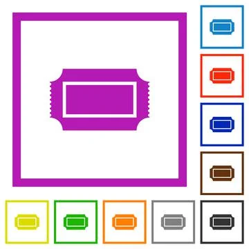 Ticket with perforated edges flat framed icons 스톡 일러스트