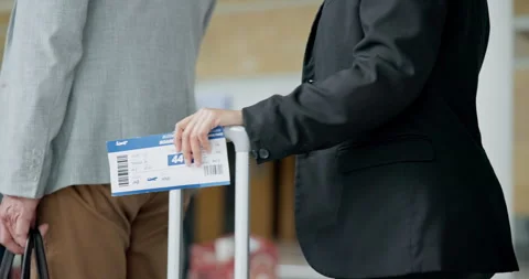 Ticket, queue and people at an airport for travel, holiday or vacation while Stock Footage 254950228