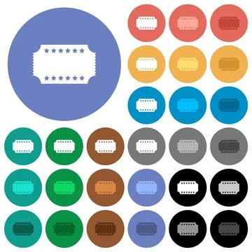 Ticket with stars round flat multi colored icons Stock Illustration