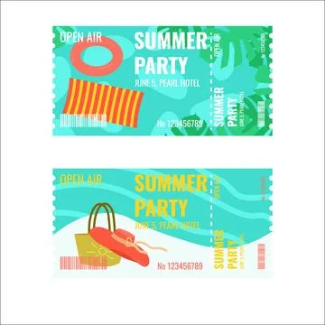 A ticket template for a summer party. Stock Illustration