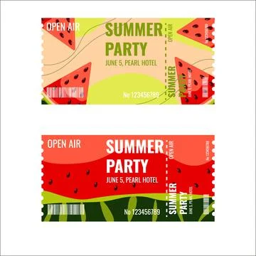 A ticket template for a summer party. Stock Illustration