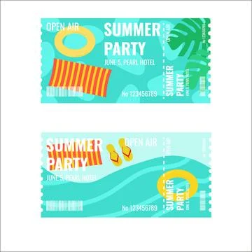 A ticket template for a summer party. Illustrazione stock