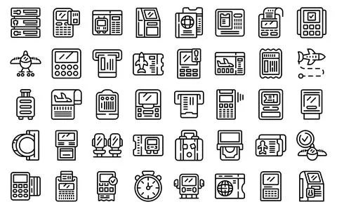 Ticket terminal icons set outline vector. City mobile Stockillustratie