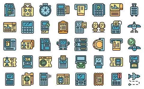 Ticket terminal icons set vector flat 库存插图