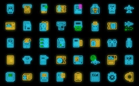 Ticket terminal icons set vector neon Illustrazione stock
