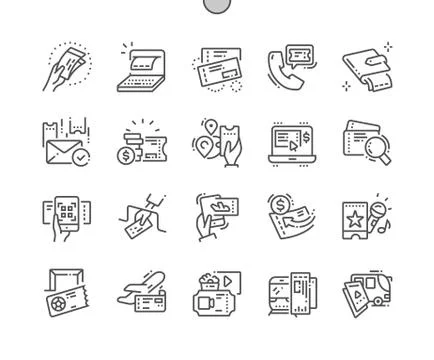 Ticket Well-crafted Pixel Perfect Vector Thin Line Icons 30 2x Grid for Web 스톡 일러스트