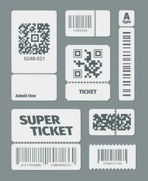 Tickets with barcode qr code set. Documents standard barcode and latest qr id Stock-Illustration