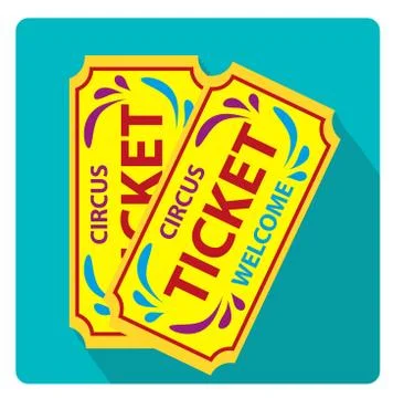 Tickets to the circus icon flat style with long shadows, isolated on white .. Stock Illustration