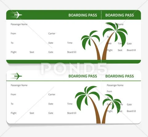 Tickets leaves boarding pass Stock Illustration