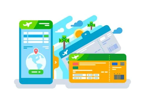 Tickets for the plane on a smartphone Stock Illustration
