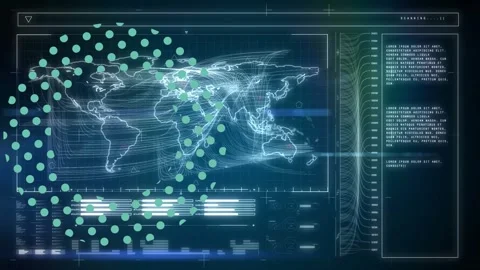 Ticking digital clock over interface with data processing against blue Stock Footage 329709001