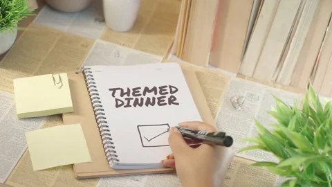 TICKING OFF THEMED DINNER FROM CHECKLIST Video stock 308081625
